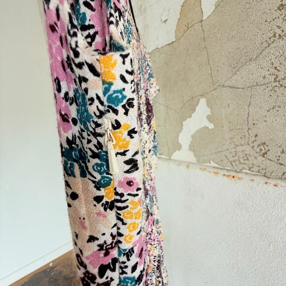 Free People Ivory Floral Tie Front Mini Dress Cutout Waist Cottagecore XS - Picture 6 of 7